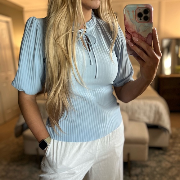 Marc New York Sky Blue Puff Sleeve Blouse - Picture 1 of 4